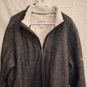 Orvis Men's Fleece Lined Quarter Zip Pullover Grey Sweater
